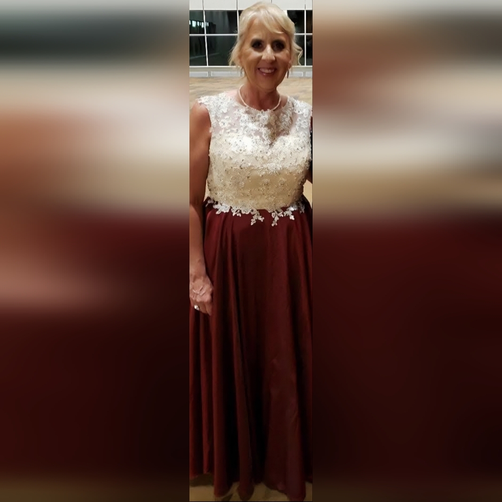 JJs House Elegant Burgundy and Cream Gown